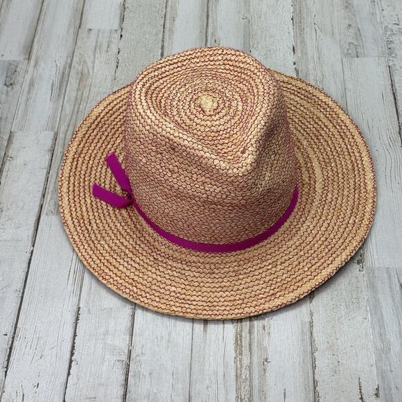Frances Grey Straw Fedora Sun Hat In Natural/Pink ~Retail $370.00 main image 9